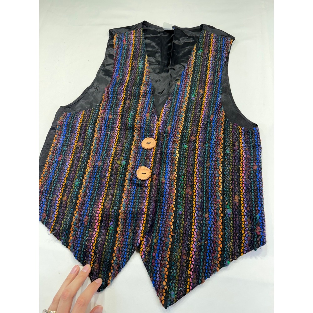 Vintage The Honey Collection Striped Knit Vest Clay Buttons Artsy Boho SM USA